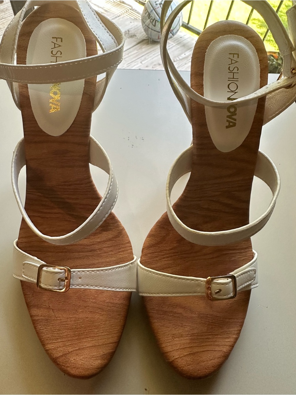 Fashion Nova White Strappy Buckle Sandals